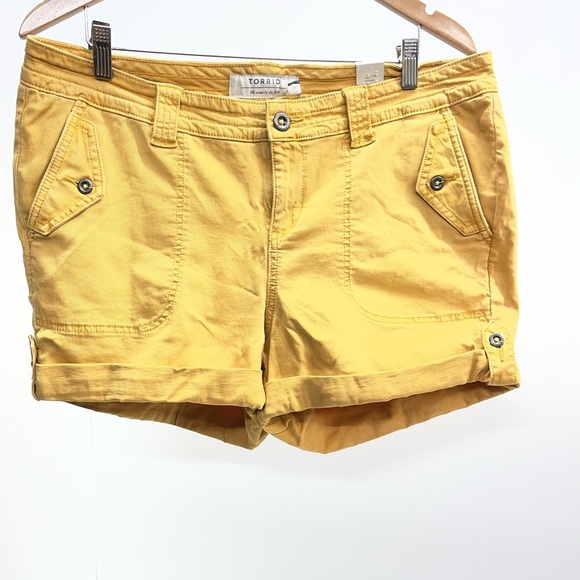 torrid Pants - torrid Mustard Roll-Cuff Cargo Shorts